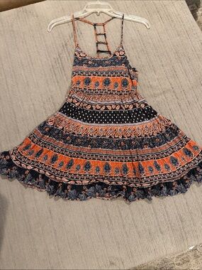 Boho Strappy Tiered Top in Navy and Orange
